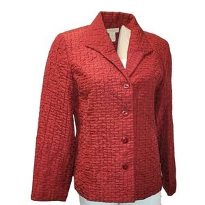 Appleseeds Blazer Jacket Women's Size 14 Red Long Sleeve Textured Classic Career